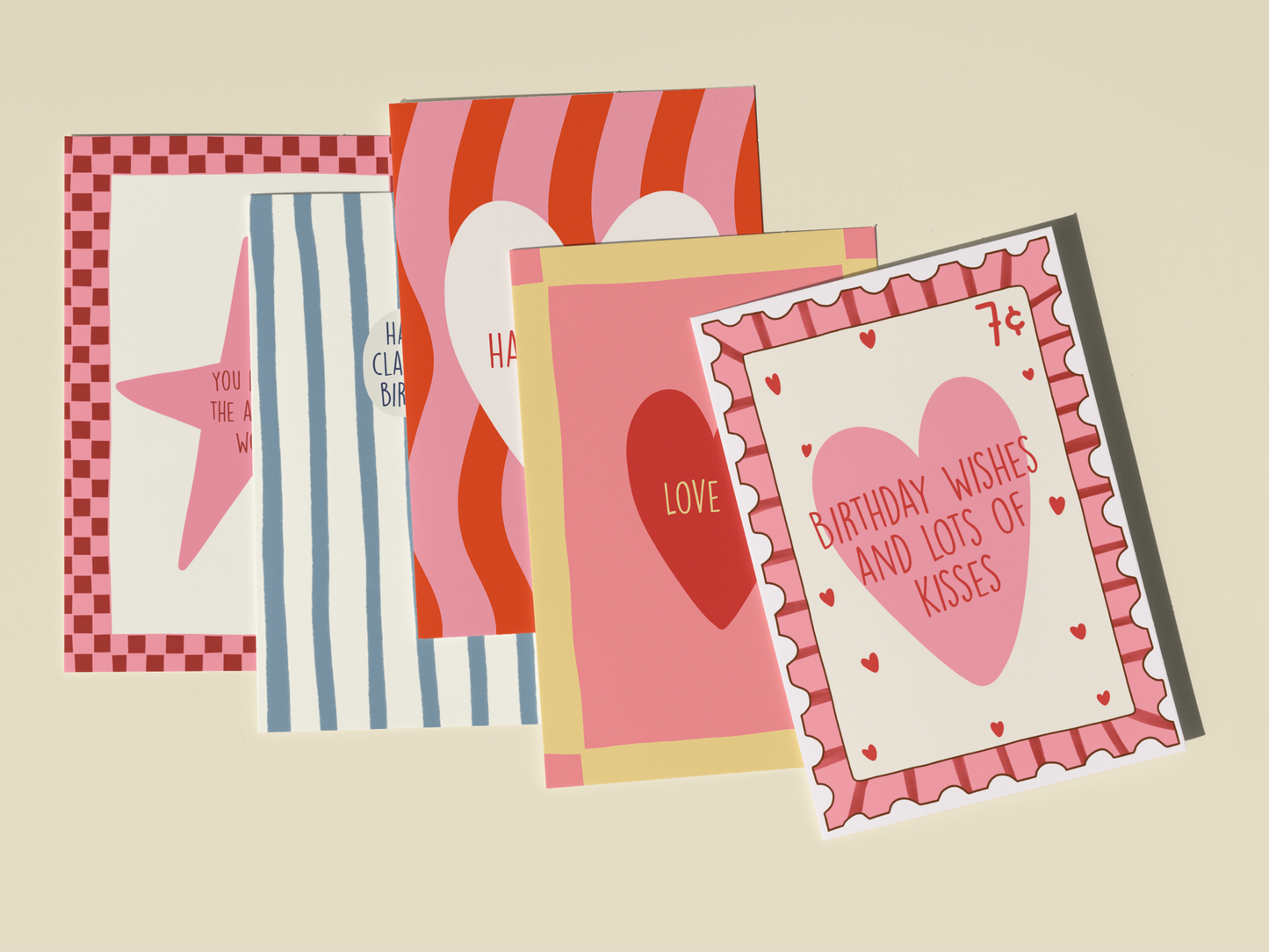 From Rosalie - Wishes Kisses Postage Stamp Birthday Card