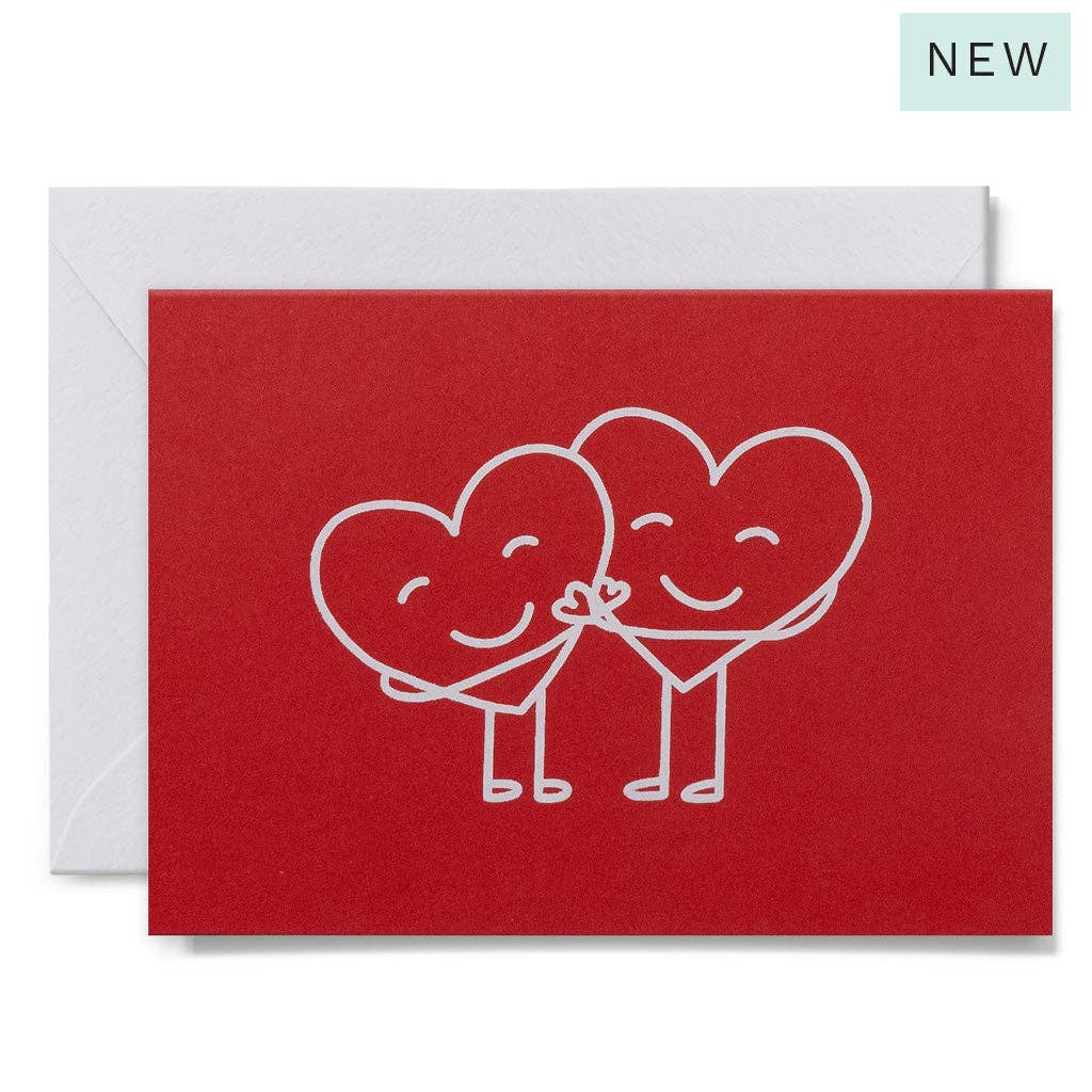 Me & Amber - HUGGING HEARTS - various colours: Red on white card / Wholesale