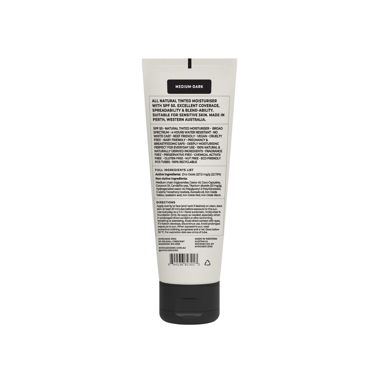 Avocado Zinc - SPF 50 Natural Tinted Moisturiser - Medium-Dark