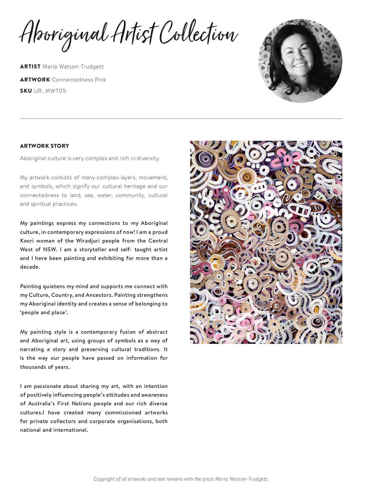 Connectedness Pink Canvas Aboriginal Art Print- Maria Watson-Trudgett