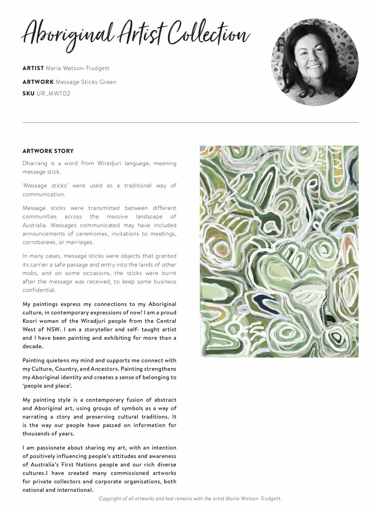 Message Sticks Green Canvas Aboriginal Art Print - Maria Watson-Trudgett