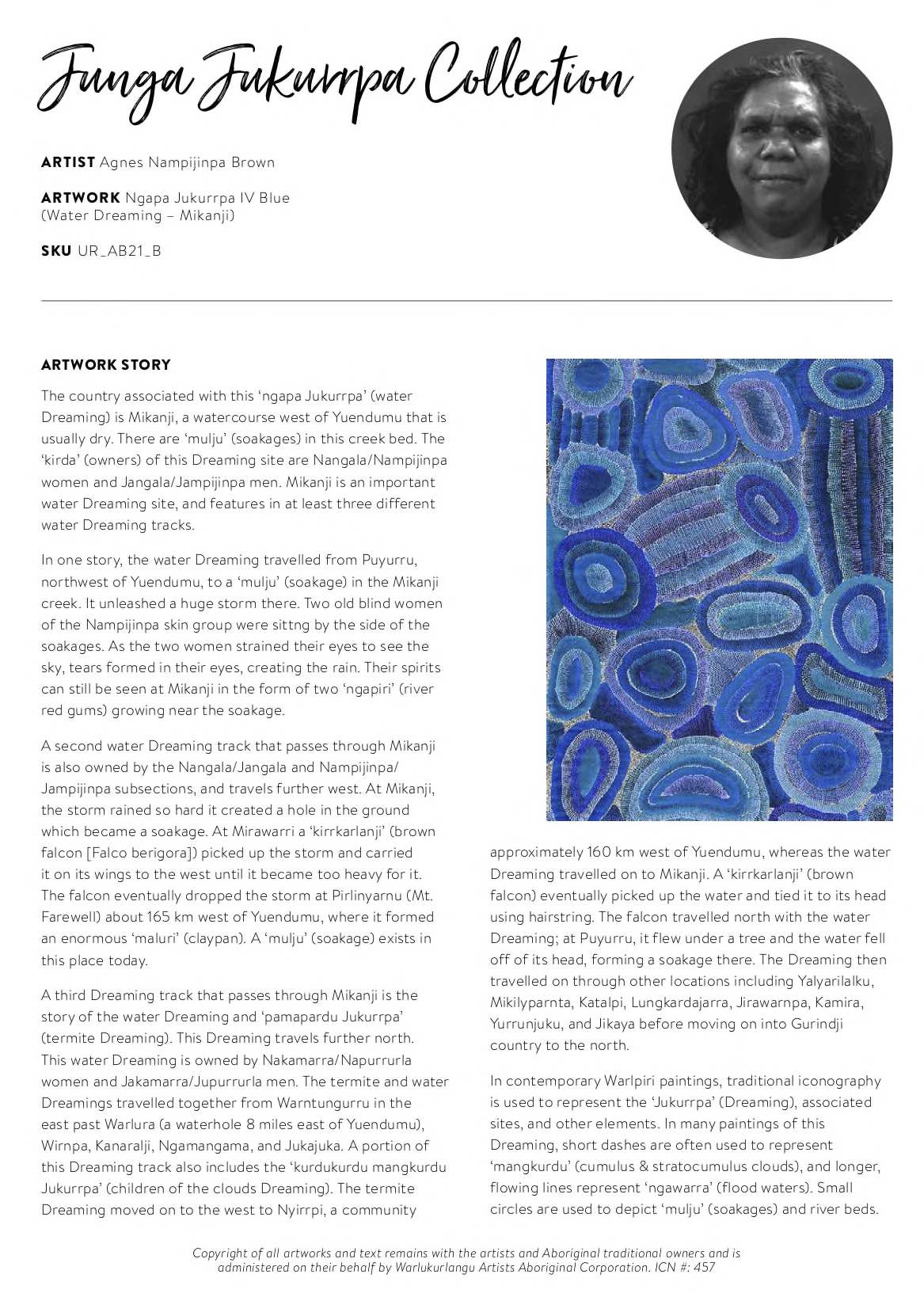 Ngapa Jukurrpa IV Blue Canvas Aboriginal Art Print - Agnes Nampijinpa Brown