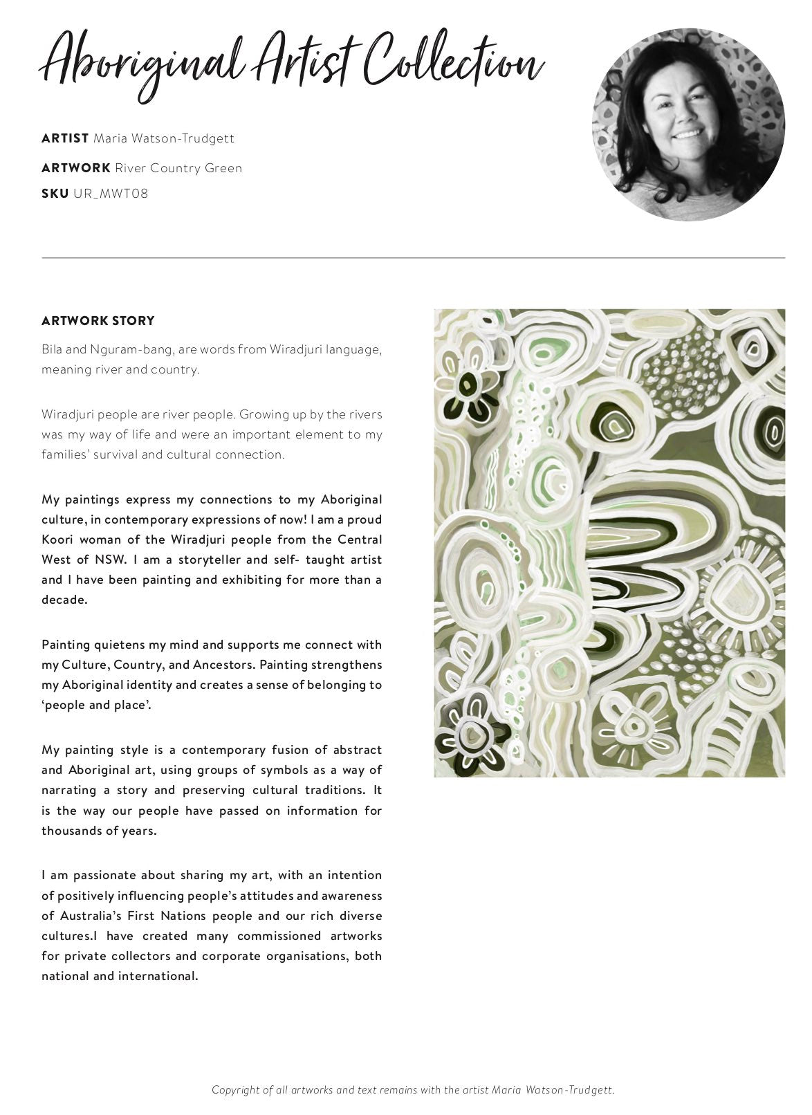 River Country Green Canvas Aboriginal Art Print- Maria Watson-Trudgett