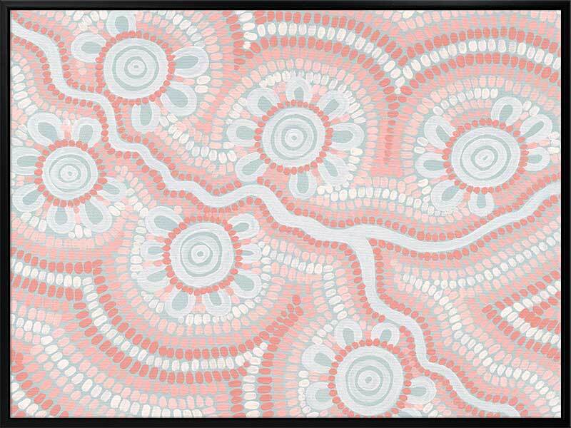 Connection to the River Blush Pink Canvas Aboriginal Art Print - Joedie Lawler