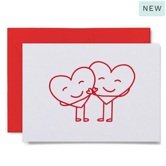 Me & Amber - HUGGING HEARTS - various colours: Red on white card / Wholesale