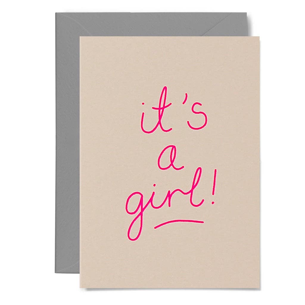Me & Amber - IT'S A GIRL - various colours: White on pink card / Wholesale