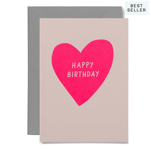 Me & Amber - BIRTHDAY HEART - various colours: Neon pink on blush card / Wholesale