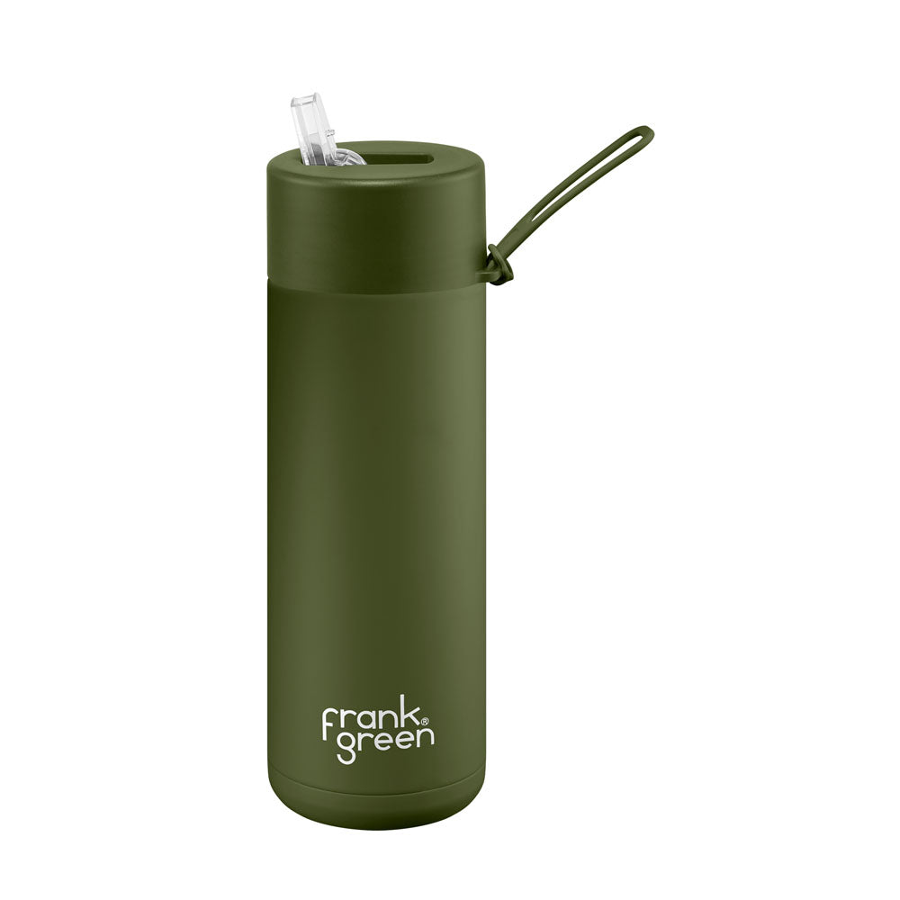 Frank Green 20oz / 595ml Ceramic Straw Lid Bottle - Khaki