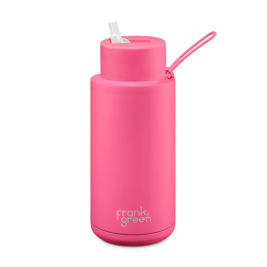 Frank Green 34oz / 1000ml Ceramic Straw Lid Bottle - Neon Pink