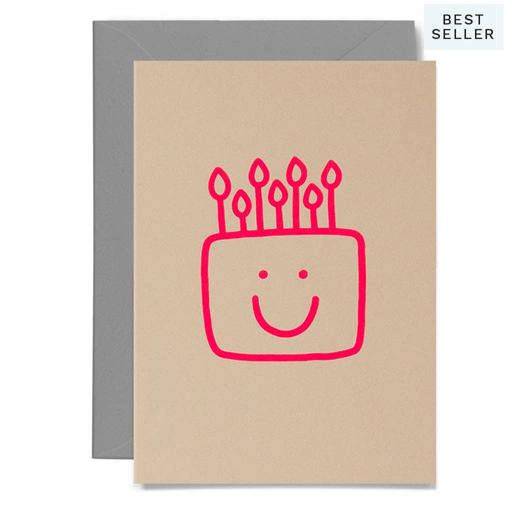 Me & Amber - SMILEY CAKE - various colours: Neon pink on blush card / Wholesale