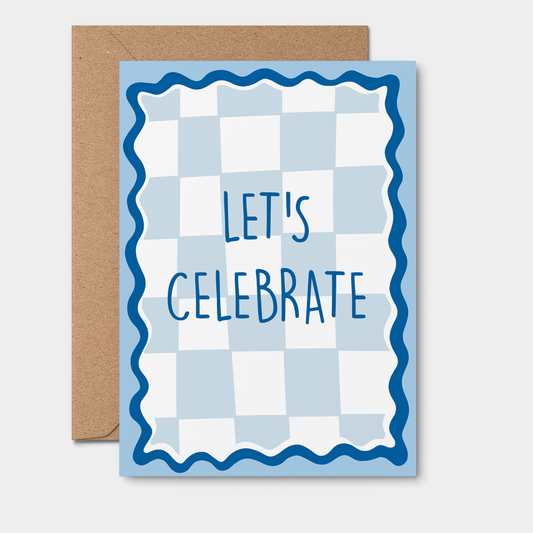 Quokka the Rocker - Let’s Celebrate GREETING CARD Blue Wavy Checkers