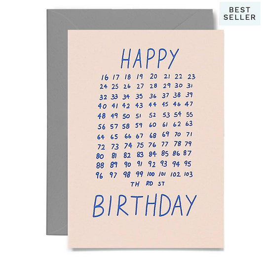 Me & Amber - FILL IN BDAY - various colours: Cobalt blue on blush card / Wholesale