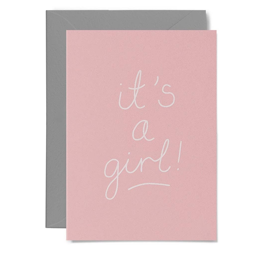 Me & Amber - IT'S A GIRL - various colours: White on pink card / Wholesale