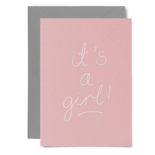 Me & Amber - IT'S A GIRL - various colours: White on pink card / Wholesale