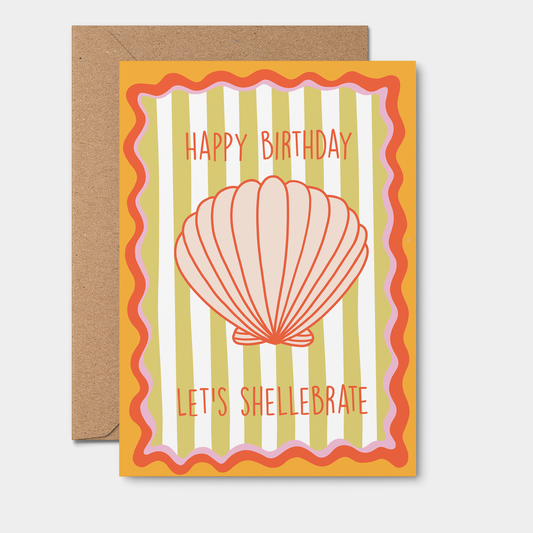 Quokka the Rocker - Happy Birthday Let’s Shellebrate CARD - shell Green Stripe