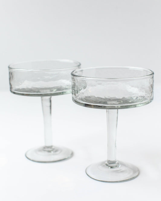 Creative Women Australia - Handblown Hammered Coupe Cocktail Glass Pair: Clear