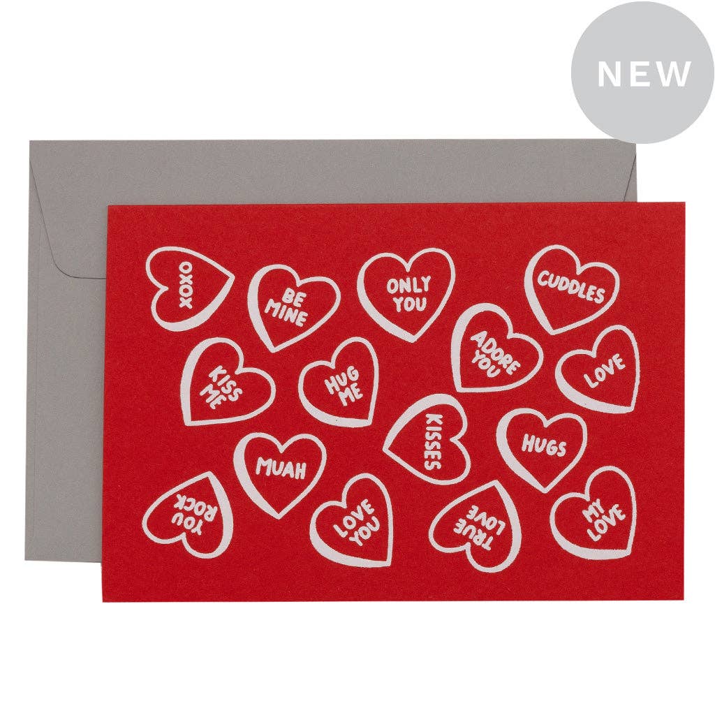Me & Amber - CANDY HEARTS: Neon pink on white card / Wholesale