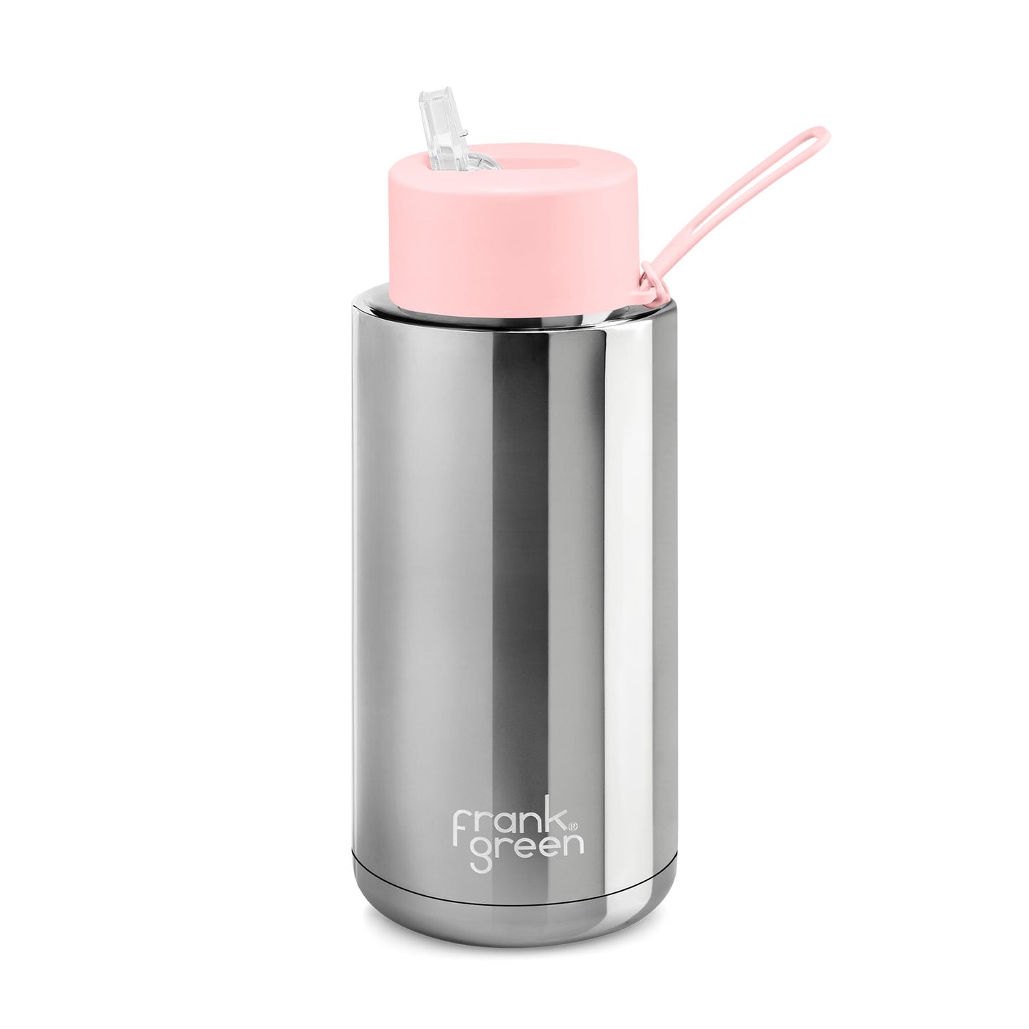 Frank Green 34oz / 1000ml Chrome Ceramic Straw Lid Bottle - Silver with Blushed