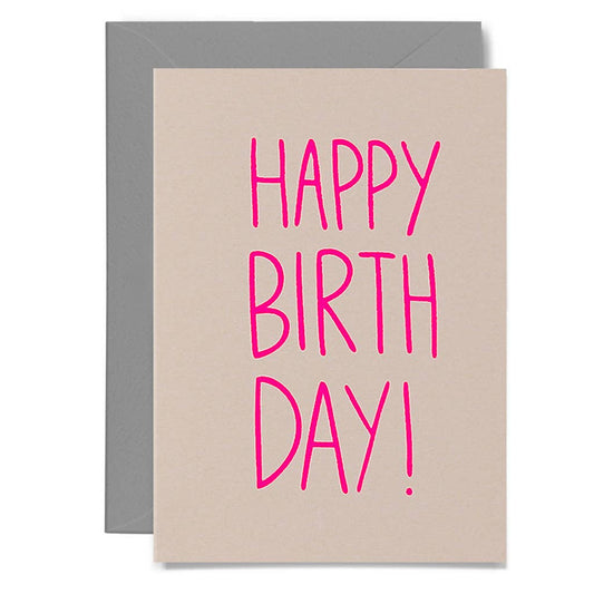 Me & Amber - SLIM HAPPY BIRTHDAY - various colours: Neon pink on blush card / Wholesale