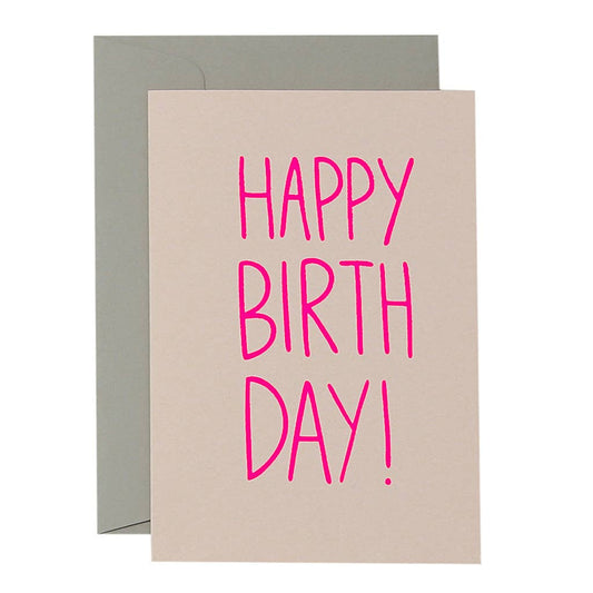 Me & Amber - SLIM HAPPY BIRTHDAY - various colours: Neon pink on blush card