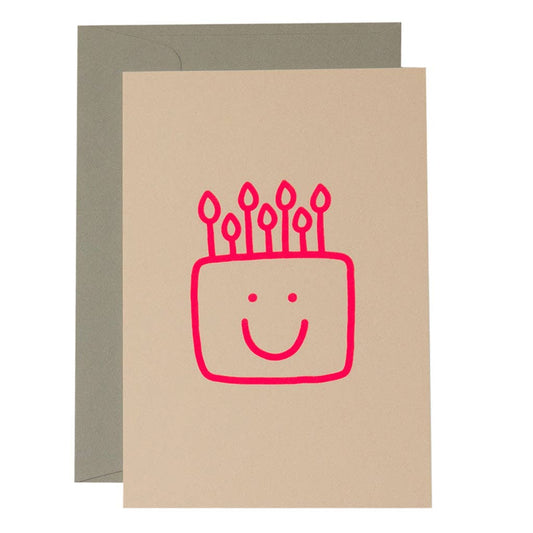 Me & Amber - SMILEY CAKE - various colours: Neon pink on blush card / Wholesale