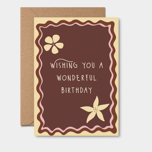 Quokka the Rocker - Wishing You A Wonderful Birthday GREETING CARD brown flowers
