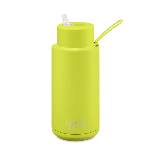 Frank Green 34oz / 1000ml Ceramic Straw Lid Bottle - Neon Yellow